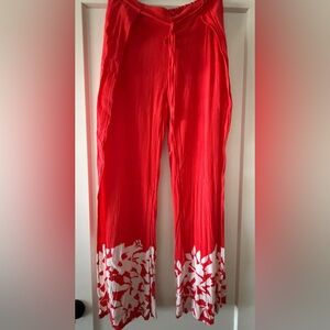 Billabong Red Wide-Leg Floral split leg linen feel Pants